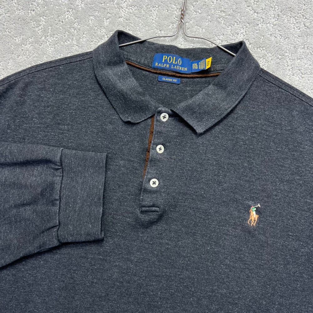 Polo Ralph Lauren Longsleeve Polo Shirt Mens XXL Grey Classic Fit Preppy Pony